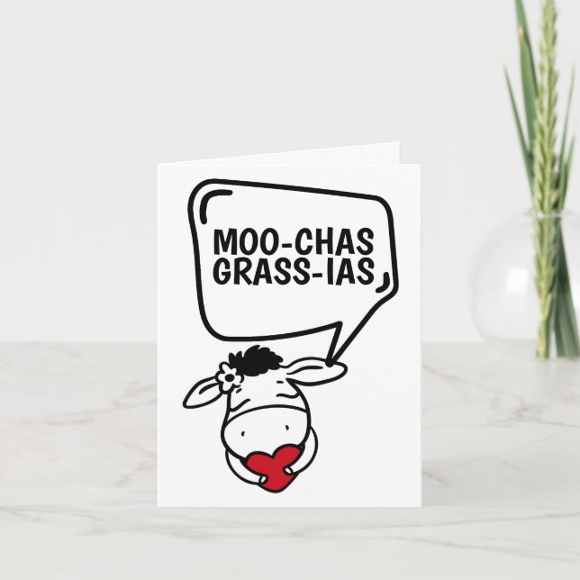 Muchas Gracias Cow Themed Many Thanks Funny Thank You Card (Front)