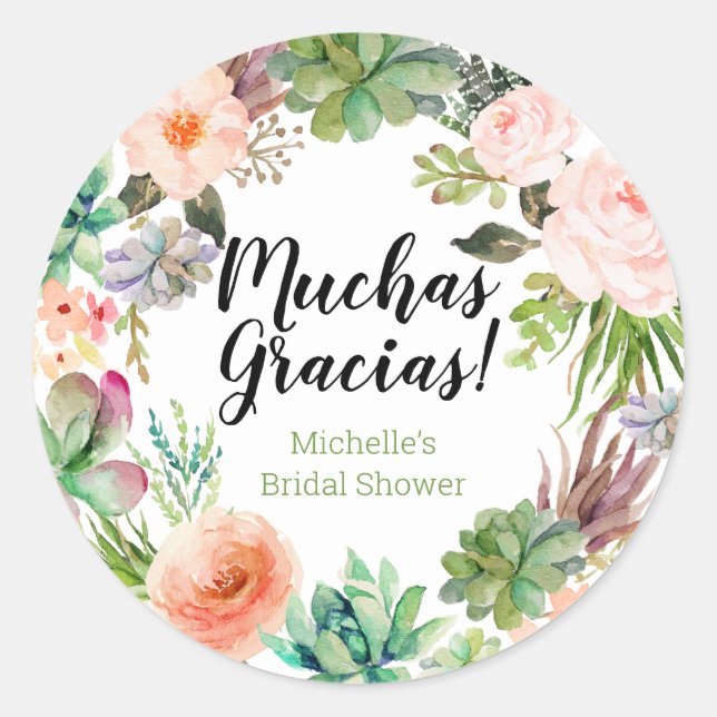 Muchas Gracias Fiesta Succulent Wreath Classic Round Sticker (Front)