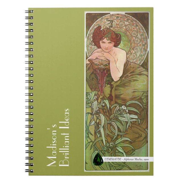 Mucha's Precioius Stones Emerald Green Notebook (Front)