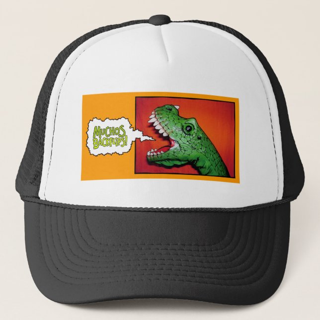 Muchos Backflips! T-Rex Trucker Hat. Trucker Hat (Front)