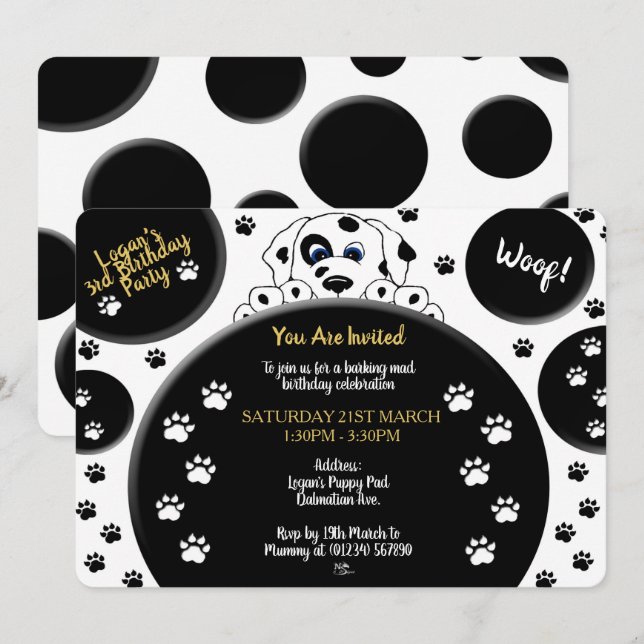 Mucky Paws Dalmatian Invitations (Front/Back)