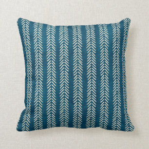 Mud Cloth Arrows Teal Blue Throw Pillow