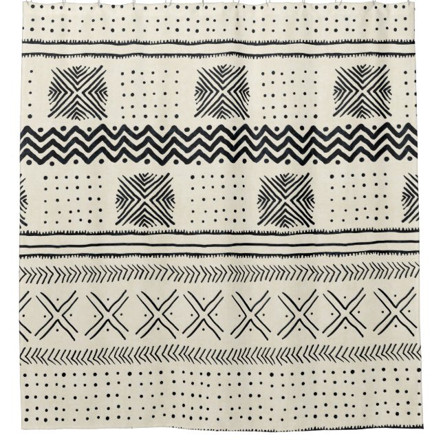 Mud Cloth Geometric Stripe in Black and Cream (Front)