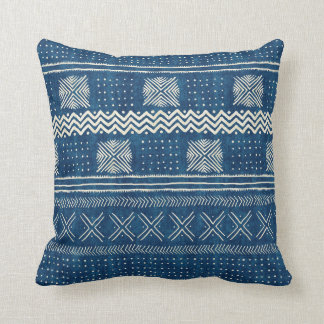 Mud Cloth Geometric Stripe Teal Blue Throw Pillow