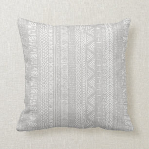 Mud Cloth Geometric Stripe Tribal Grey Throw Pillow