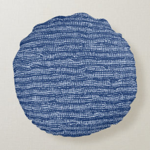 Mud Cloth Stitch Stripes in Indigo Blue Round Pillow