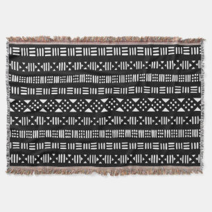 Mud Cloth Style 01 - Black Throw Blanket
