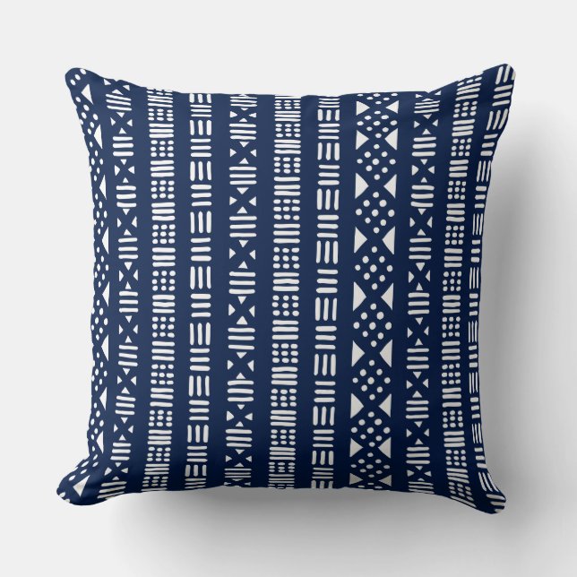 Mud Cloth Style 01 - Indigo Style Throw Pillow (Front)