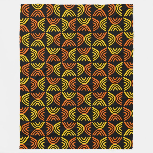 Mud Cloth Style 080215 - Amber and Orange on Black Fleece Blanket (Front)