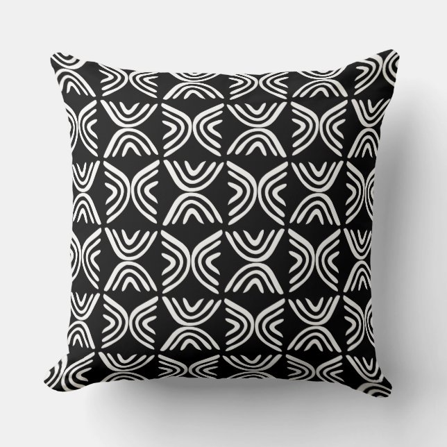 Mud Cloth Style 080215 - White on Black Throw Pillow (Front)