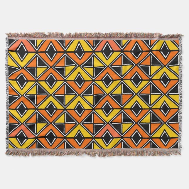 Mud Cloth Style 100215(2) - Amber and Orange Throw Blanket (Front)
