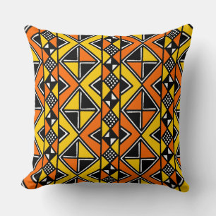 Mud Cloth Style 100215 - Amber and Orange Throw Pillow