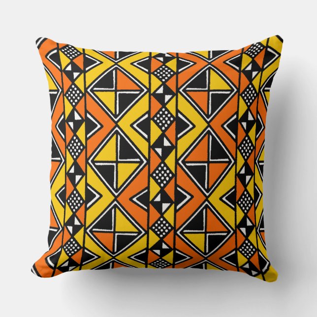 Mud Cloth Style 100215 - Amber and Orange Throw Pillow (Front)