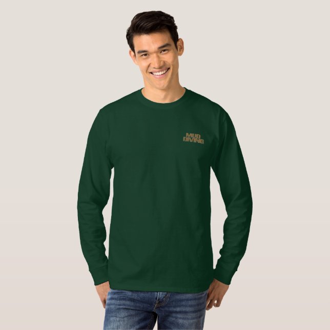 Mud Diving men dk green long sleeve T-shirt pocket (Front Full)