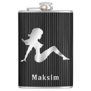 Mud Flap Girl Lined on Black Flask