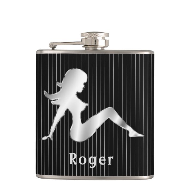 Mud Flap Girl Lined on Black Flask (Front)