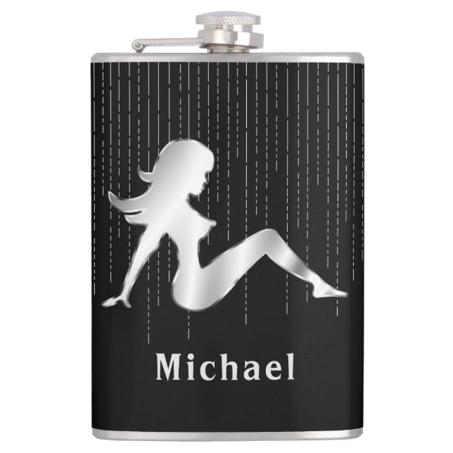 Mud Flap Girl Sheer Beaded on Black Flask (Front)