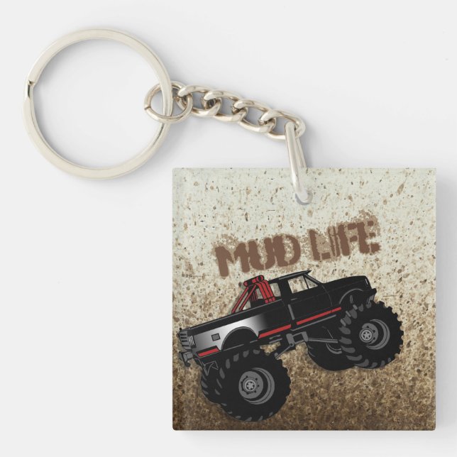 Mud Life Mud Bogging Black Truck Keychain (Front)