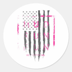 Mud Run Fun Usa Flag Pink Mudder Trail Running And Classic Round Sticker