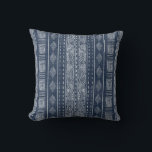Mudcloth Navy Blue and White Tribal Pattern Throw Pillow<br><div class="desc">Modern navy blue and white mudcloth style throw pillow with an ethnic tribal geometric print with triangles,  diamonds,  squares and vertical stripes on a linen texture look background.</div>