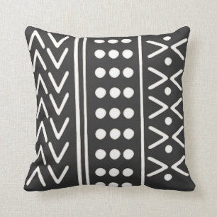 Mudcloth pillow, cream on black with tan accents throw pillow