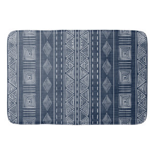 Mudcloth Style Navy Blue and White Tribal Pattern Bath Mat