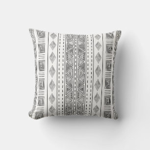 Mudcloth Tribal Pattern White and Black Throw Pillow