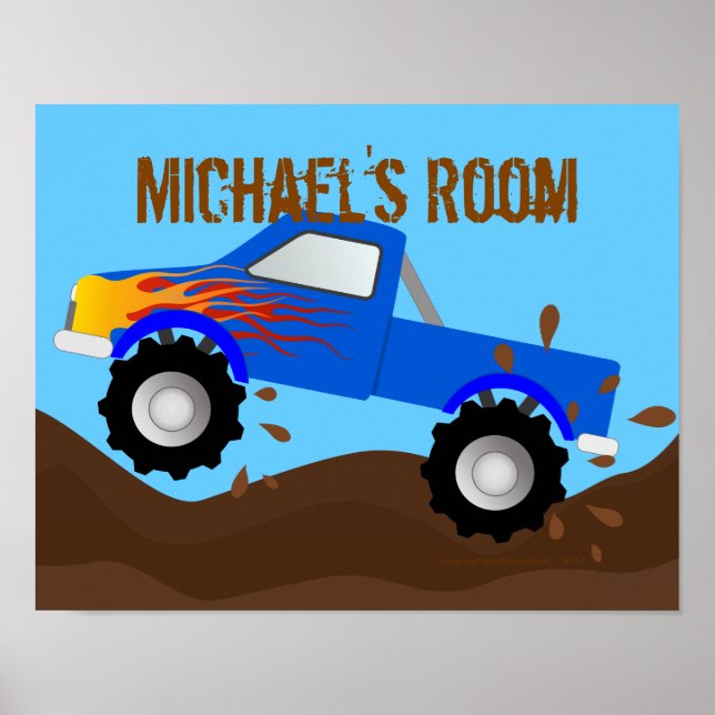 Muddy Blue Monster Truck Personalized Poster (Front)