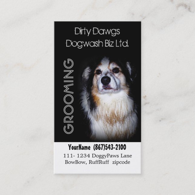 Muddy Dog Groomer or  Dog Wash Business Card (Front)