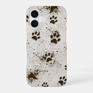 Muddy Dog Paws Prints iPhone 16 Case