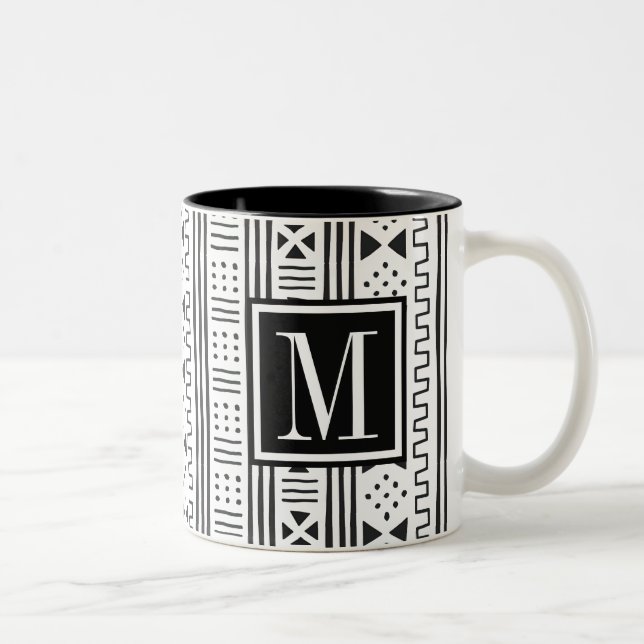 Mudprint Inspired Monogram Two-Tone Coffee Mug (Right)