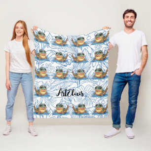 Mudskipper Kawaii Blue Print  Fleece Blanket