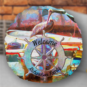 Muelle Los Peines Pelican 0463 Round Pillow