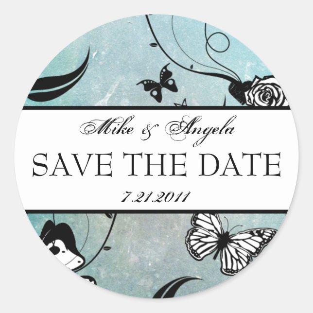 Muerte Sugar Skull Calaveras Save the Date Classic Round Sticker (Front)