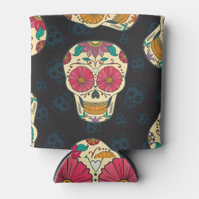 Muertos Skulls: Vintage Seamless Elegance. Can Cooler (Front)