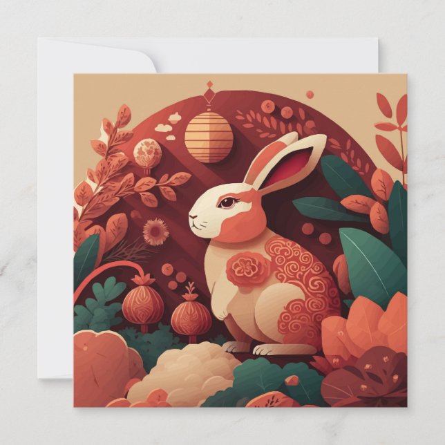 Muet Tones Rabbit Chinois Nouvel An Invitation (Devant)