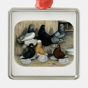 Muffed Tumbler Pigeons Metal Ornament