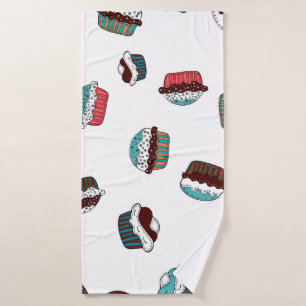 Muffin. Happy birthday cupcake background in white Bath Towel