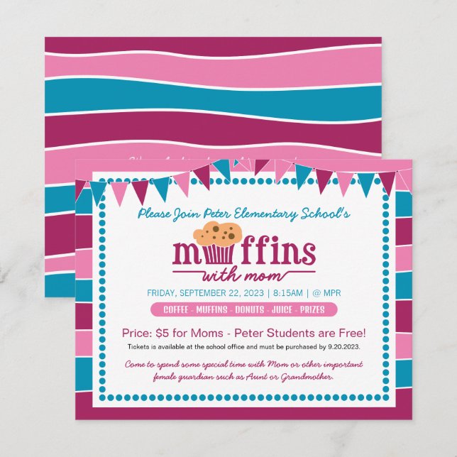 Muffin with Mom Invitation for School/Organization (Front/Back)