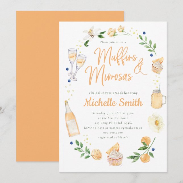 Muffins and Mimosas Bridal Shower Brunch Party  Invitation (Front/Back)