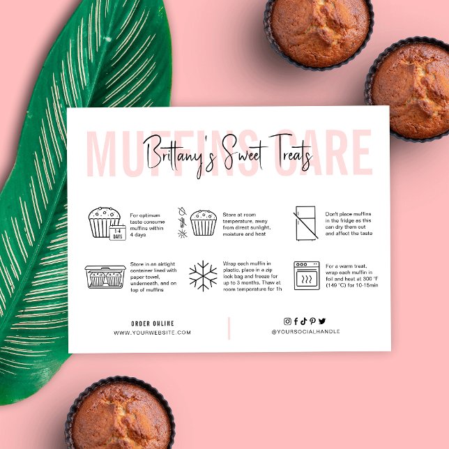 Muffins Care Instructions Guide Pink Bakery Thank You Card (Creator Uploaded)