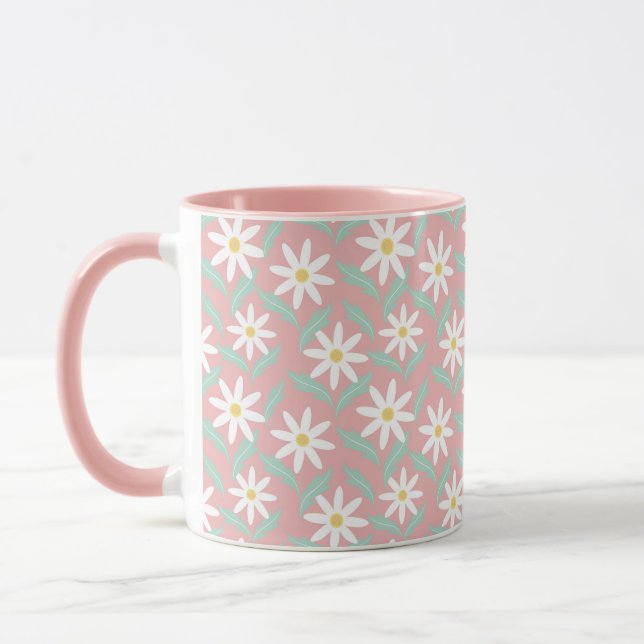 Mug С hamomile rose Turquoise Fleur Feuilles (Gauche)