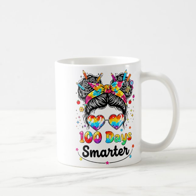 Mug 100 Days Smarter Messy Bun 100th Day Of School Gir (Droite)