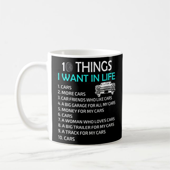 Mug 10 Choses Je Veux Dans Ma Vie Voiture Plus De Voit (Gauche)