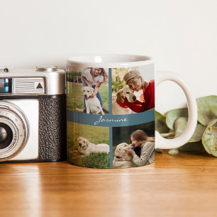 Mug 10 photos personnalisées modernes Chien bleu Turqu