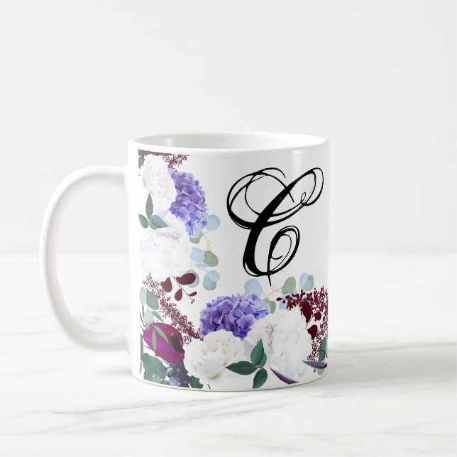 Mug  11 Oz. Hibiscus de la Lavande de café sur blanc (Gauche)