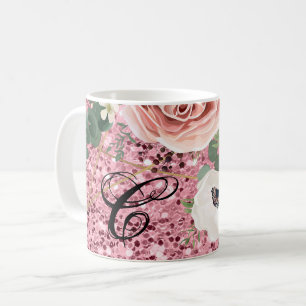 Mug  11 Oz. Parties scintillant de Rose géométrique du