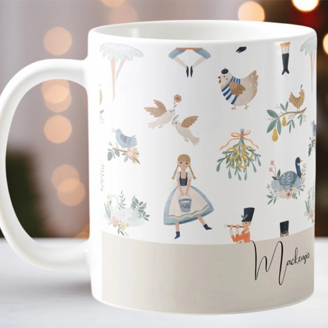 Mug 12 Jours de Noël Motif de vacances (12 Days of Christmas Holiday Pattern Coffee Mug by Ricaso. A personalized mug with your own text
)
