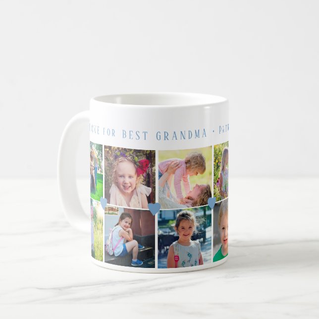 Mug 12 photo collage LOVE pour BEST GRANDMA bleu pouss (Devant gauche)