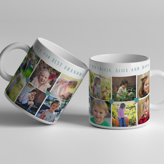 Mug 12 photo collage LOVE pour BEST GRANDMA sage vert (Créateur téléchargé)